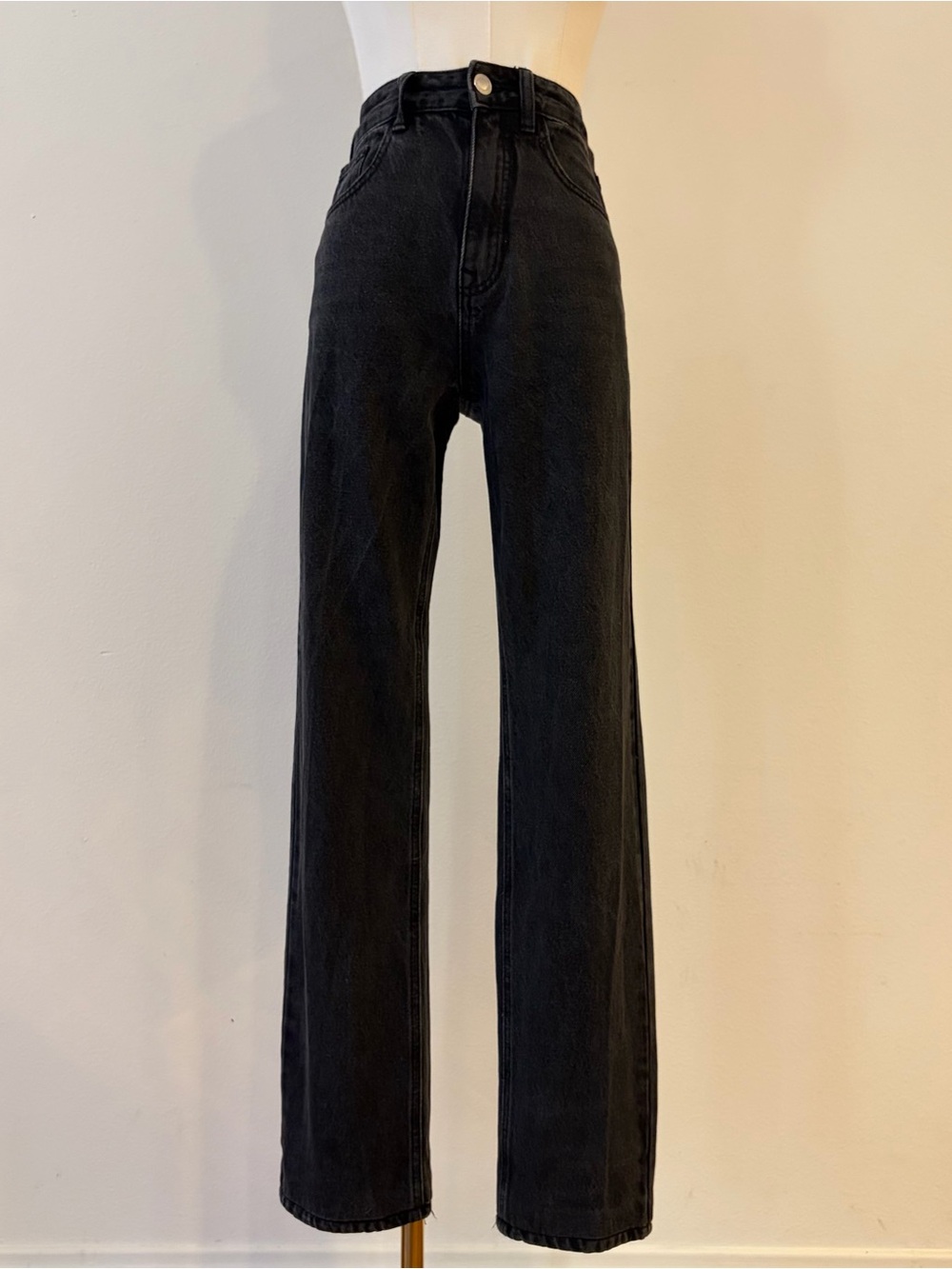 Stradivarius Black Grey Straight Leg Rigid Jeans Size 00 High Rise 100% Cotton